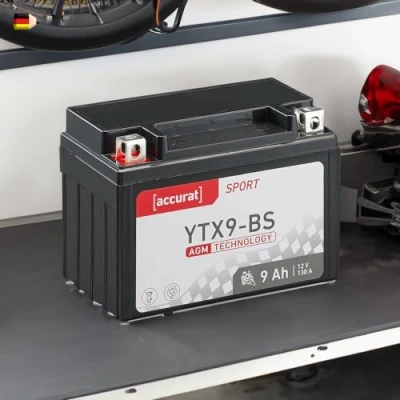 Abbildung von Accurat Motorradbatterie YTX9 BS 12V, 9Ah, 130A, rüttelfest, wartungsfrei Starterbatterie, AGM Batterie in Erstausrüsterqualität für Rasentraktor, Roller, Motorrad, Quad