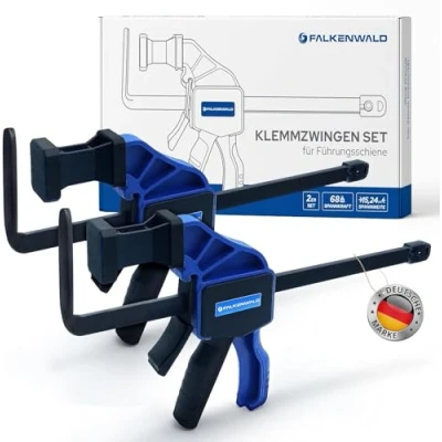 Abbildung von Falkenwald® Einhandzwinge Set 2 Stück zum Spannen, Dehnen, Fixieren mit einer Hand Klemmzwinge für Führungsschiene Spannzwinge Zwingen Einhandzwingen