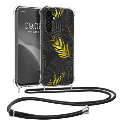 Abbildung von kwmobile Necklace Case kompatibel mit Samsung Galaxy A35 Hülle Silikon Cover Handykette Gelb Grau Transparent Dschungel