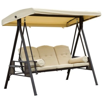 Abbildung von Outsunny Hollywoodschaukel mit Seitenwänden, Sonnendach, 3 Sitzer, Relaxfunktionen, Gartenschaukel, 1 tlg., Schaukel, für Garten, Balkon, Beige