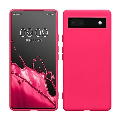 Abbildung von kwmobile Hülle kompatibel mit Google Pixel 6a gummierte TPU Silikon Handyhülle Schutzhülle für kabelloses Laden Case in Neon Pink