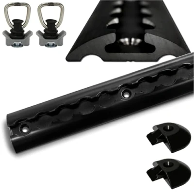 Abbildung von Airlineschiene robust halbrund schwarz 2,0 Meter (1975mm) mit 2 Zurrösen und Endkappen, Alu Zurrschiene Black line, hohe Stabilität Langlebigkeit, für Anhänger, PKW, LKW, Camper, Wohnmobil