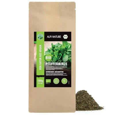 Abbildung von Bio Minze gerebelt (100g), getrocknet, aus kontrolliert biologischem Anbau, Minztee 100% natürlich, ohne Zusätze
