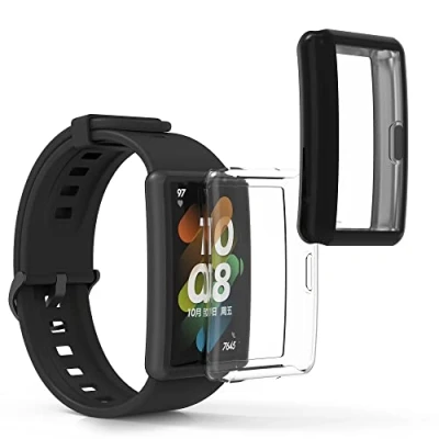 Abbildung von kwmobile 2X Schutzhülle kompatibel mit Honor Band 7 / 6 Huawei Hülle Fullbody Cover Set aus Silikon Schwarz Transparent