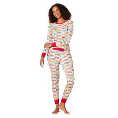 Abbildung von Amazon Essentials Disney Marvel Star Wars Damen Eng anliegende Baumwoll Schlafanzüge, Holiday Bricks Womens Snug fit, XXL
