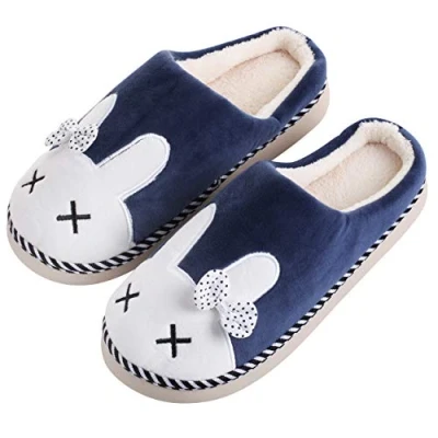 Abbildung von Katara Tier Pantoffeln Gr. 34 41 (Einhorn, Katze, Hase) Plüsch Hausschuhe Hausschuhe, weich, warm, süß, kuschelig, Kaninchen (Dunkelblau)