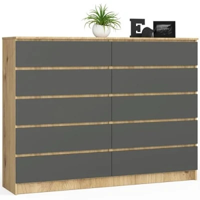 Abbildung von Kommode K 160 mit 10 (2 x 5) Schubladen für das Wohnzimmer Schlafzimmer Schrank Büro Arbeitszimmer Modernes Funktionales Design B160 H121 T40 cm, Gewicht 80kg Artisan Eiche / Graphitgrau