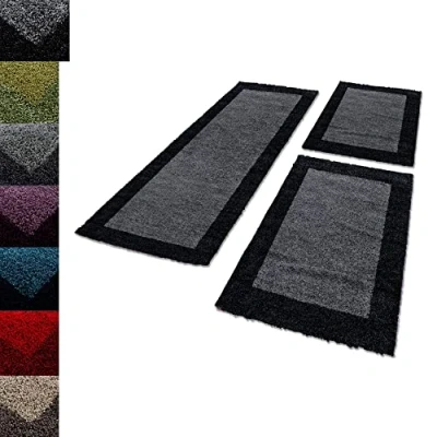 Abbildung von Carpettex Hochflor Bettumrandung Bordüre Design, Höhe 30 mm, (Bett Set, 3 tlg., Bettvorlage), Schlafzimmer Teppich Läufer Set teilig
