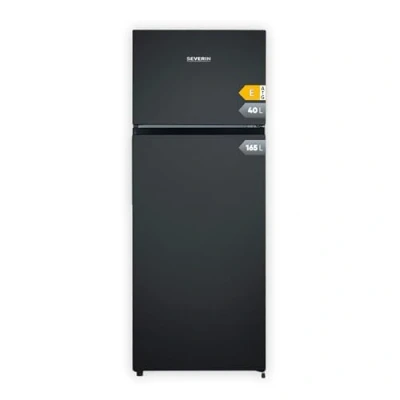 Abbildung von SEVERIN Doppeltür Kühl /Gefrierschrank, inkl. moderner LED Beleuchtung, 2 x höhenverstellbare Abstellflächen, große Veggiebox, extrem leise 40 dB, 197 L Nutzinhalt, schwarz, DT 8762
