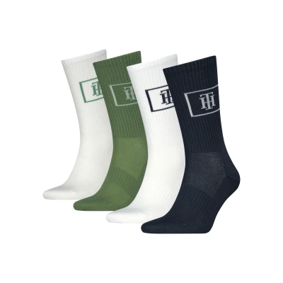 Abbildung von Tommy Hilfiger MEN CREW Monogram Locker ROOM 4 PACK Socken, Herren, Größe: 39 42, Navy/green