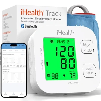 Abbildung von iHealth Track Vernetztes Oberarm Blutdruckmessgerät, mit einer einstellbaren Universal Manschette für normale bis große Erwachsenenarme, Bluetooth kompatibel Apple und Android Geräten
