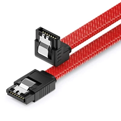 Abbildung von deleyCON 60cm SATA 3 Kabel Nylon 6 Gbit/s Datenkabel III Anschlusskabel Serial ATA Verbindungskabel für Mainboard &amp; Festplatte HDD SSD 1 S L Stecker 90 Gewinkelt Rot
