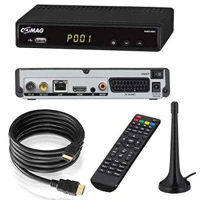 Abbildung von Comag SL65T2 FullHD HEVC DVBT/T2 Receiver (H.265, HDTV, HDMI, Irdeto Zugangssystem, freenet TV, Mediaplayer, PVR Ready, USB 2.0, 12V) inkl. DVB T2 Antenne + HDMI Kabel, schwarz