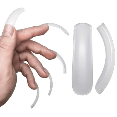 Abbildung von NOVO OVO Extra lange gebogene Nagelspitzen mit Quadratische vollständiger Abdeckung, Klare Hawk Curved Full Cover Nail Tips, QUEEN SQUARE PRO Künstliche Nägel für Acryl 12 Größen 240 Stück