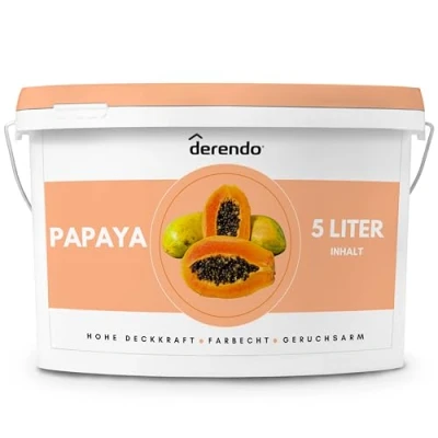 Abbildung von derendo Exklusive Wandfarbe orange 5L, hohe Deckkraft, Dispersionsfarbe innen, Innenwandfarbe Raumfarbe Papaya, Deckkraftklasse 2, hochdeckende Innenfarbe Profi Qualität