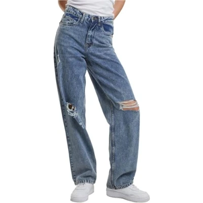 Abbildung von Urban Classics Damen TB6155 Ladies Distressed 90&#039;s Wide Leg Denim Pants Hose, Vintage lightblue Washed, 36