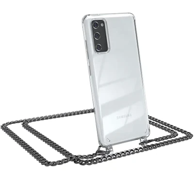 Abbildung von EAZY CASE Handykette kompatibel mit Samsung Galaxy S20 FE / 5G Handyhülle Metal Umhängeband und Ersatz Kordel schwarz, Handykordel, Stylische Kette, Anthrazit