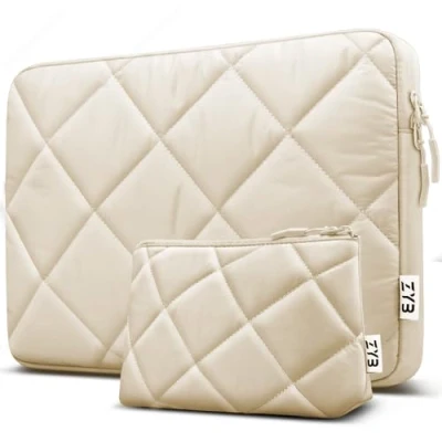 Abbildung von ZYB 14 Zoll Laptoptasche Hülle kompatibel mit Dell HP Acer Chromebook Lenovo Thinkpad Ideapad Notebook, 15,3 MacBook Air M3 2024 M2 2023,MacBook Pro 15/Surface Laptop 15 Beige