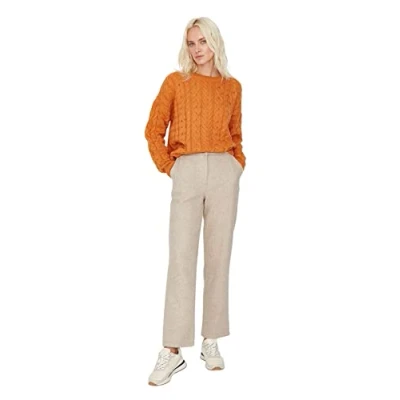 Abbildung von Trendyol Women&#039;s Herren Mittlerer Bund Zigarettenschnitt Hose Pants, Camel, 36