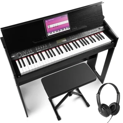Abbildung von RhapsodyDP61 Digitales E Piano Keyboard mit 61 Tasten, Anschlagdynamik, Hocker, Kopfhörer &amp; Klavier Möbel Ständer, 300 Sounds Rhythmen, 80 Demos, Effekt Akkorde, USB, MIDI