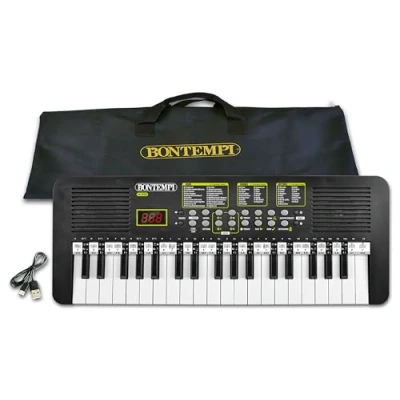Abbildung von Bontempi KeyRhythm Digitales Keyboard Piano mit 37 Tasten, 2 cm Tonhöhe, Kopfhörerbuchse, Pentagrammstreifen, Metronom und Transposer, 53,4x19,9x6,9
