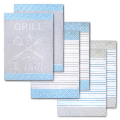 Abbildung von Dyckhoff Geschirrtuch &quot;Grill &amp; Chill, mit 3 verschiedenen Motiven, Maße je Tuch ca. 50x70 cm&quot;, (Set, 6 tlg.), aus 100% Baumwolle, Grillbesteck Motiv und Schriftzug