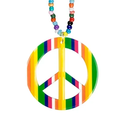 Abbildung von Boland Kostüm Regenbogen Peace Kette, Knallbuntes Zeichen mit Halskette