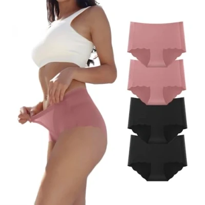 Abbildung von Dumwis Unterhosen Damen,Nahtlos Slips Unterwäsche Frauen,Stretch Hohe Taille Panties,No Show Panties,Mehrpack 4Er Pack Hipster Bequeme Atmungsaktiv Mikrofaser Ohne Abzeichnen Seamless
