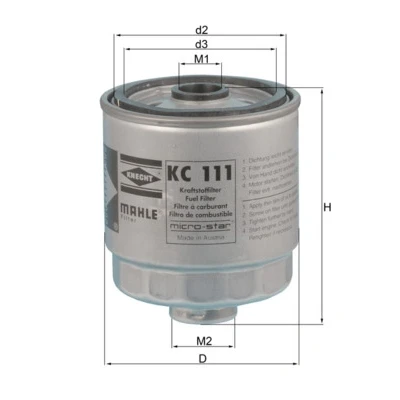 Abbildung von MAHLE ORIGINAL KC 111 Kraftstofffilter Anschraubfilter HYUNDAI: Getz, Matrix, ACCENT 2 Stufenheck