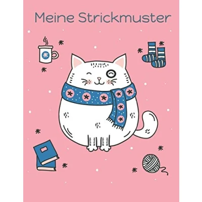 Abbildung von Strickpapier: Meine Strickmuster Blanko Notizbuch Strickmodelle stricken Katze mit Schal Cover