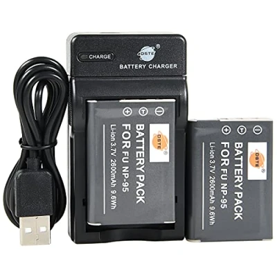Abbildung von DSTE NP 95 Li Ionen Batterie (2 Pack) und Micro USB Ladegerät Anzug kompatibel mit Fujifilm FinePix F30, F31fd, Real 3D W1, X100T, X100LE, X S1, RICOH DB 90, GXR, GXR Mount A12, P10 Kamera