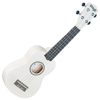 Abbildung von Ukelele Soprano STAGG de madera tilo con funda nailon, blanco