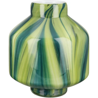 Abbildung von GILDE Glas Art Deko Vase bauchige Glasvase Blumenvase Geschenk für Frauen Geburtstagsgeschenk Farbe: Grün Weiß Höhe 22 cm