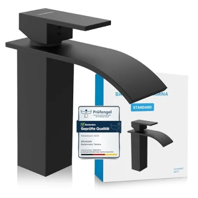 Abbildung von Bächlein Badarmatur Elegante Tamina (Schwarz) hochwertige Designarmatur mit Wasserfalloptik