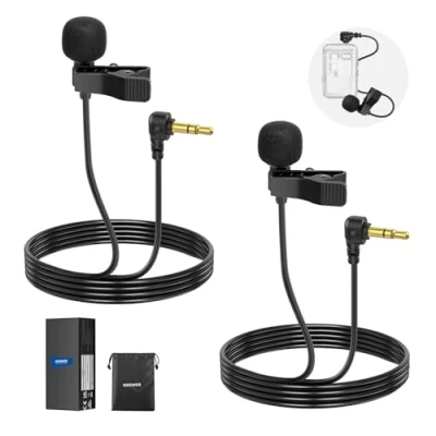 Abbildung von NEEWER Mini Lavalier Mic, 2er Pack, 2m Clip On kabelgebundenes Kondensator Ansteckmikrofon mit 3,5mm TRS Anschluss, kompatibel DJI Mic 2 Rode Wireless Go II CM28 CM31 Kamera, LM5