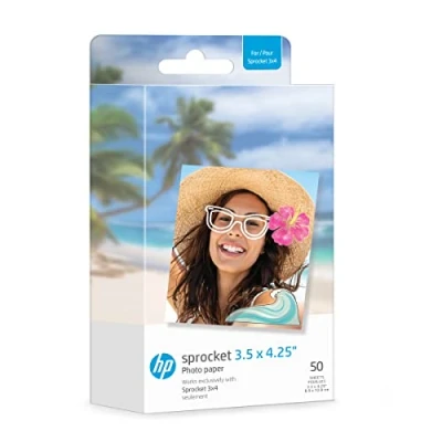 Abbildung von HP Sprocket Fotopapier mit klebender Rückseite, 8,9 x 10,8 cm, kompatibel 50 Stück