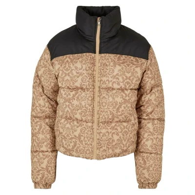 Abbildung von Urban Classics AOP Retro Puffer Winterjacke, Damen, Größe: Large, Unionbeigedamast