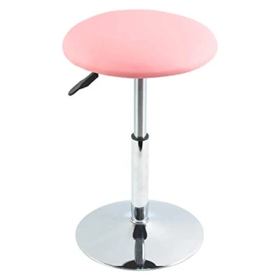 Abbildung von FURWOO Schemel Runder Arbeitshocker aus PU Leder höhenverstellbar drehbar für Zuhause Büro Schreibtisch Ständer Hocker Kuchenform Drehstuhl Ladenstuhl klein (Pink)