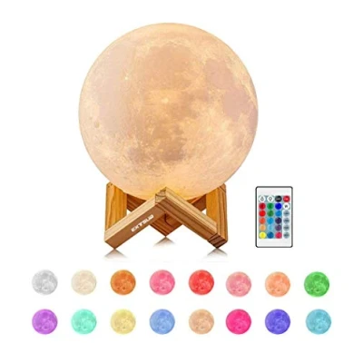 Abbildung von EXTSUD LED Nachtlicht 15cm Mond Lampe 16 Farben 3D Mondlampe mit Fernbedienung, Touchschalter eingebaut Batteriebetrieben dimmbar USB Wiederaufladbare, Nachtlampe Schlafzimmer Dekorative Lichter, für Kinder, M15