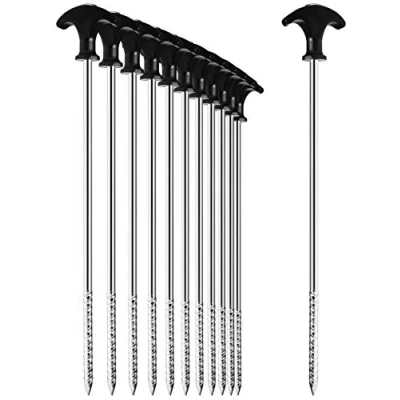 Abbildung von com four® 12x Zelt Heringe aus Stahl robuste Erdnägel mit Gewinde für Camping und Outdoor ideal normalen harten Boden T Griff 0300x7mm