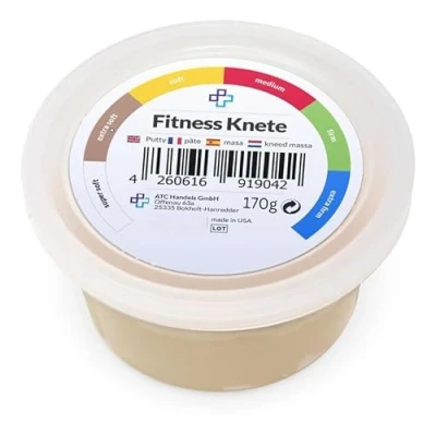 Abbildung von ATC Handels GmbH Fitnessknete in 6 Verschiedene Widerstandsgrade für Handtraining, Anti Stress, Handmuskulatur, Feinmotorik formbar, vielseitig und stärkend (170g beige, extra weich)