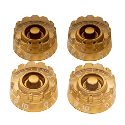 Abbildung von Musiclily Pro Imperial Zoll Größe Knurled Gitarre Knöpfe Potiknöpfe Speed Knobs für USA Les Paul Style E Gitarre, Gold (4er Set)