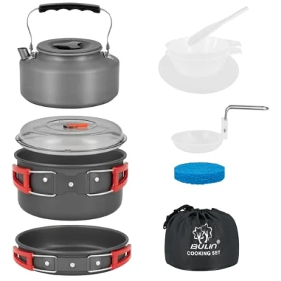 Abbildung von Bulin Camping Kochgeschirr Set,Outdoor Kochset Aluminium,Camping Töpfe und Pfannen für 1 2 4 6 Personen Picknick Wandern (3 3.4L)