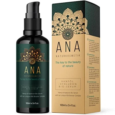 Abbildung von EINFÜHRUNGSPREIS Bio Hyaluronsäure Serum Hochkonzentriert 100ml Vegan Anti Aging Gesichtscreme Hyaluron Falten Gesichtsserum mit Aloe Vera+Hanfsamenöl ANA Naturkosmetik Made in Germany