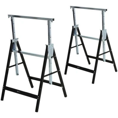 Abbildung von Durhand Sägebock Arbeitsbock Hohenverstellbar Faltbar, 200 kg max. Belastbarkeit, (Klappbar, 2 St., Metall), 68 x 56 80 130 cm, Schwarz