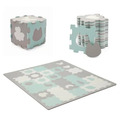 Abbildung von Kinderkraft LUNO SHAPES Spielmatte, Puzzlematte 185 x 165 cm, Spieldecke ab Geburt, Wasserfest, 30 Puzzles, Transporttasche im set, 3D Formen, Schutz vor Bodenkälte, Mint
