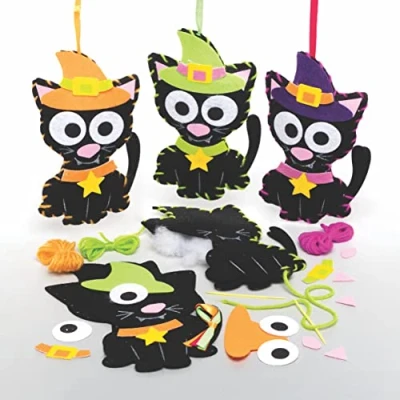 Abbildung von Baker Ross FE685 Hexen Katze Nähset für Kinder 3er Pack, Bastelset zum Nähen Kinder, Halloween Bastelsets, Party Aktivitäten