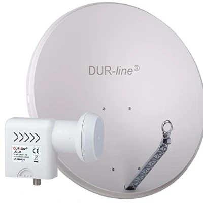 Abbildung von DUR line 24 Teilnehmer Unicable Set Qualitäts Alu Satelliten Komplettanlage Select 85cm/90cm Spiegel/Schüssel Hellgrau + LNB(UK 124) für Receiver/TV [Neuste Technik, DVB S2, 4K, 3D]