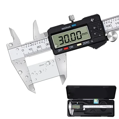 Abbildung von Vinabo Digitaler Messschieber, Messschieber Schieblehre, 150 mm/6 Zoll Edelstahl, IPX4 Spritzwassergeschützt, Schützendes Design, LCD Display für Haushalts und Industriemessgeräte
