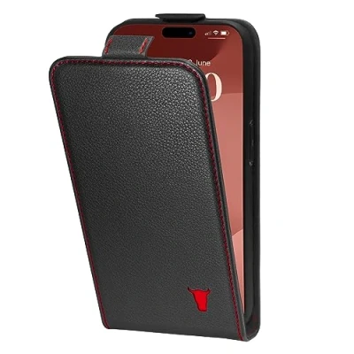 Abbildung von TORRO Klapphulle kompatibel mit iPhone 15 Pro Premium Leder Hulle Kartenfächern (kompatibel Offiziellen MagSafe Ladegeräten) Schwarz